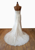 Wedding Dress Classy Elegant Lace Strapless Train Champagne UK 12 - Vintage Attic