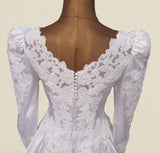 Vintage 90s  Wedding Dress White Princess Lace Beading Long Train UK 8/10 - VintageFairy