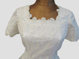 Vintage 90s  Wedding Dress Classy White Princess Lace Beading Train UK 10/12 - VintageFairy