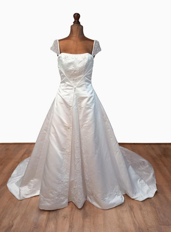 Alfred Angelo Wedding Dress Classy Elegant Beaded Sequins White Train UK 10 - Vintage Attic