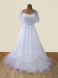 Vintage 80s Wedding Dress Belle Princess Cinderella Lace Train Ruffles UK 8 - VintageFairy