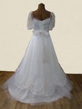 Vintage 80s Wedding Dress Belle Princess Cinderella Lace Train Ruffles UK 8 - VintageFairy