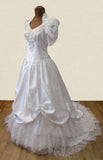 Vintage 80s Wedding Dress White Belle Princess Lace Beading Train UK 10/12 - VintageFairy