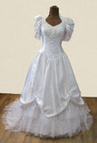 Vintage 80s Wedding Dress White Belle Princess Lace Beading Train UK 10/12 - VintageFairy