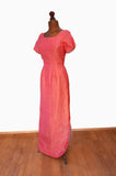 Vintage 90s Bridesmaid Evening Long Dress Raw Silk Beading Coral Colour UK 8/10 - Vintage Attic