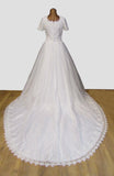 Vintage 90s Wedding Dress Classy White Princess Lace Beading Train UK 10/12 - VintageFairy