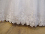 Vintage 90s Wedding Dress Classy White Princess Lace Beading Train UK 10/12 - VintageFairy