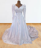 Vintage 90s Wedding Dress White Princess Lace Beading Long Train UK 8/10 - VintageFairy