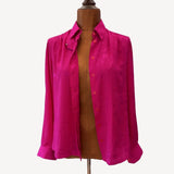 Vintage Shirt Blouse 80s Classic Elegant Fucsia Floaty Satin Hot Pink UK 12/14 - Vintage Attic