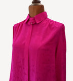 Vintage Shirt Blouse 80s Classic Elegant Fucsia Floaty Satin Hot Pink UK 12/14 - Vintage Attic