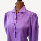 Vintage Shirt Blouse 80s Elegant Classic Chic Fitted Tailored Satin Purple UK 14 - Vintage Attic