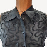 Vintage Shirt Blouse 80s Elegant Classic Fitted Sleeveless Sheer Black UK 10/12 - Vintage Attic