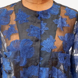 Vintage Shirt Blouse 80s Elegant Oversize Sheer See through Floral UK 14/16 - Vintage Attic