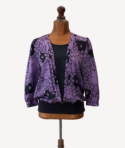 Vintage Shirt Blouse 80s Elegant Satin Soft Satin Silky Pleats Purple UK 12/14 - Vintage Attic